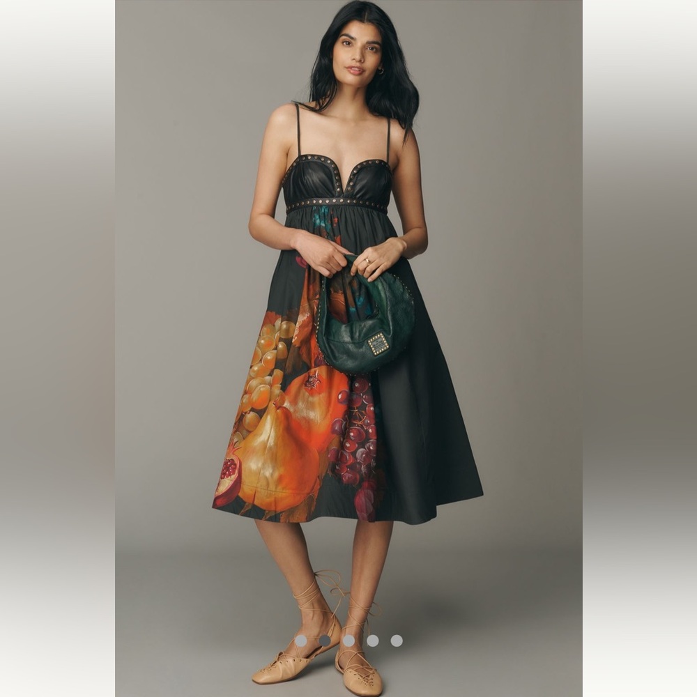 NWT Anthropologie Maeve Twofer Faux Leather Babydoll Dress